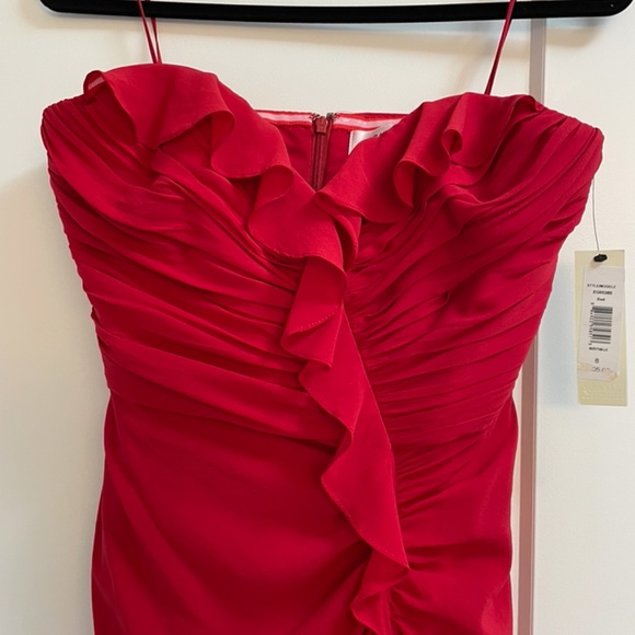 Badgley Mischka Strapless Red Silk Ruched Sides Formal Prom Gown NWT 8 - Picture 3 of 14